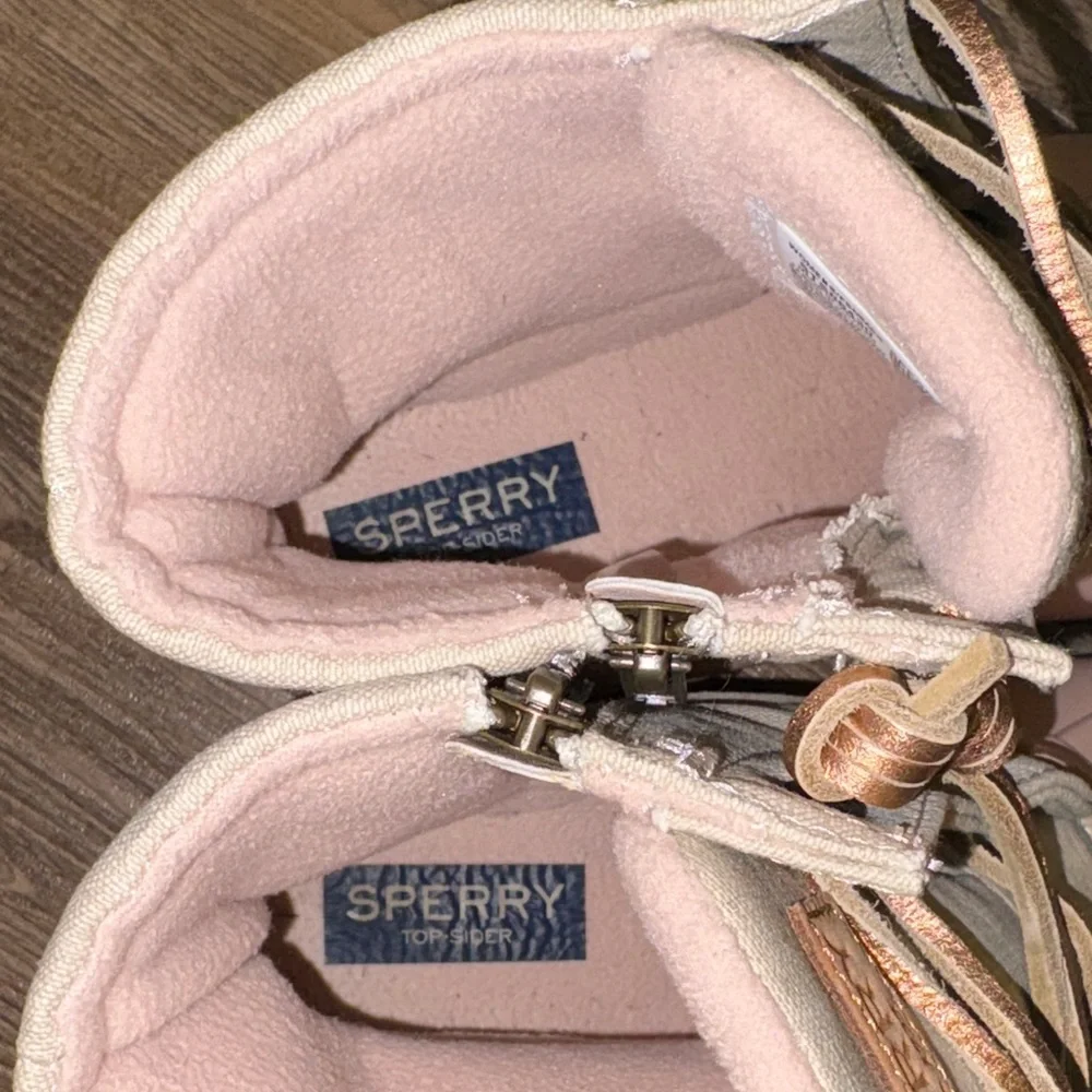 Sperry Women's Saltwater canvas pink and oat Duck Boots - Picture 6 of 8